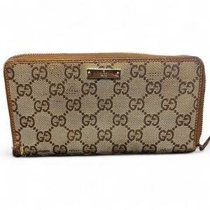 Authentic Gucci PROJECT Beige and Brown Monogram GG Zip Around Wallet